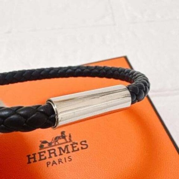 Hermes Goliath Leather Bracelet Silver Hardware Black - Picture 7 of 11